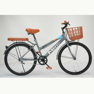 Vélo <span class=keywords><strong>de</strong></span> ville vintage 24 pouces à vitesse unique, confortable pour les trajets quotidiens, avec double selle et panier – Vélo <span class=keywords><strong>de</strong></span> banlieue classique à cadre bas - Product Image 1