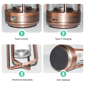 Lámpara de Mesa LED Retro de Metal de Cobre Desgastado Vintage, Lámpara de Ambiente Decorativa para Restaurante Inalámbrica Táctil Recargable para Exteriores - Product Image 3