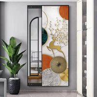 Miroir mural en verre Cerf Doré, Panneau décoratif Scène Naturelle pour Entrée, Salon, Hôtel, Intérieurs Modernes