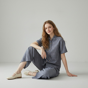 Conjunto Casual <span class=keywords><strong>de</strong></span> <span class=keywords><strong>Dos</strong></span> <span class=keywords><strong>Piezas</strong></span> <span class=keywords><strong>para</strong></span> Mujer, Transpirable, Camisa <span class=keywords><strong>de</strong></span> Color Sólido y Pantalones Anchos, Elegante Traje <span class=keywords><strong>de</strong></span> Verano <span class=keywords><strong>para</strong></span> el Día a Día - Product Image 3