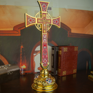 Crucifijo Ortodoxo HT, Cruz de Metal Azul y Rojo, Crucifijo de Pie con Bendiciones y Regalos para Decoración del Hogar o Iglesia - Product Image 3