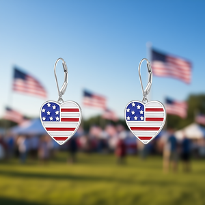 Orecchini pendenti a forma di cuore con bandiera americana, placcati in argento, in lega di zinco, gioielli classici da donna, idea regalo - Product Image 2