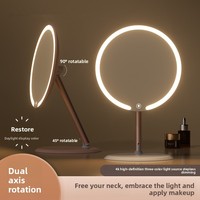 Miroir de maquillage LED à une face avec design pliable et rotatif, cadre en plastique, parfait pour le bureau, les dortoirs, la maison, les routines de beauté