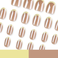 Накладные ногти Milky Nude с желтым френч-тепом, короткие, овальные, глянцевые, для повседневного использования, 4516