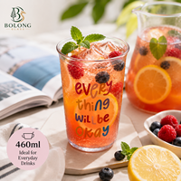 Gobelet en verre borosilicate personnalisé avec logo, 460 ml (15,5 oz), écologique, réutilisable, citation motivante : Tout ira bien