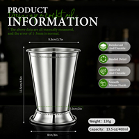 Gelas Mint Julep Stainless Steel 400ml 14oz, Mug Koktail Logam dengan Detail Berhias, Gelas Mojito Anti Pecah untuk Bar, Pesta, Hadiah Pernikahan