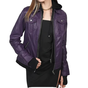 Veste d'hiver matelassée tendance pour femme en cuir véritable, coupe ajustée, manches longues, fermeture éclair, en cuir véritable tanné, ODM OEM - Product Image 2