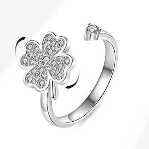 Anillo Abierto de Trébol de Cuatro Hojas al por Mayor de Fábrica, con Microincrustaciones de Zirconia, de Cobre, Giratorio, Joyería Antiestrés para Oficina para Mujer - Product Image 2
