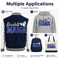 Prêt à expédier : Patchs Baseball Mama à paillettes, Grandes écussons dorsaux, Appliques thermocollantes pour maman sportive, En gros, En stock, pour veste