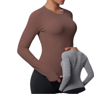 Camiseta Deportiva Casual para Mujer, de Alta Elasticidad, Ajustada, Transpirable, para Yoga, Manga Larga, para Correr, Fitness - Product Image 1