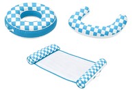 Ensemble de hamac flottant gonflable rayé pour piscine et plage, avec appui-tête et siège annulaire pour enfants et adultes