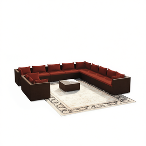 Set Lounge da Giardino Moderno Modulare in Rattan, Arredamento da Esterno per Patio, 10 Posti, Resistente alle Intemperie, Marrone - Product Image 1