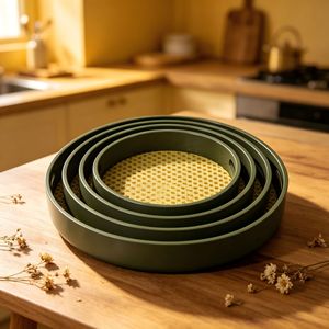 Olive Green Round Storage Trays <b>Bamboo</b> Material Nordic Style <b>Table</b> Organization K4502 - Product Image 3