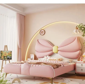 Letto Principessa con Fiocco in Pelle Rosa 1,5m Moderno Semplice Lussuoso Comodo Durevole <span class=keywords><strong>per</strong></span> Camera da Letto delle Bambine - Product Image 4