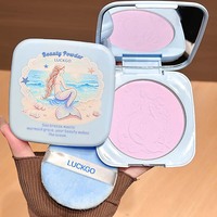 Poudre compacte LUCKGO au design sirène avec miroir et houppette douce, poudre fixante anti-brillance longue tenue pour le maquillage du visage