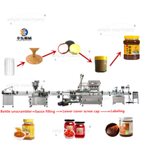 Ligne de machines automatiques de remplissage et de bouchage de bouteilles rondes, de pots, de chocolat, de ketchup, de sauce chili, de confiture, de pâte liquide et d'étiquetage