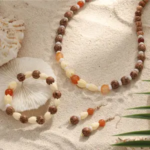 Fashion jewelry luxury jewelry sets for women natural stone hawaii pikake wooden beads necklace earrings bracelet set