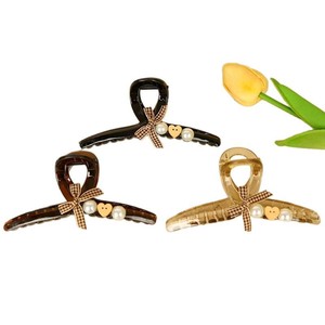 Pince à cheveux Tian'er avec grande perle, 12 cm, avec cœur et nœud, pour femme, usage quotidien, matériaux variés - Product Image 4