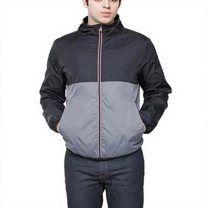 Men's Hooded Color Blocking Jacket Windproof Zipper Closure Casual Autumn Wear Regular Fit Polyester Material - Product Image 1