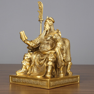 Figura de Guan Gong en bronce, hecha a mano, estatua del Dios de la Guerra y la Riqueza sentado, decoración para el hogar, regalo empresarial - Product Image 1