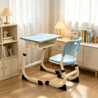 Ensemble Chaise et Table d'Étudiant Simple/Double Type C avec Cadre en Acier Stable et Hauteur Réglable pour Salles de Classe