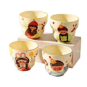 Tasse de petit déjeuner en céramique pour enfants conception de dessin animé mignon lave-vaisselle passe au micro-ondes parent-enfant présente tasse <span class=keywords><strong>sans</strong></span> poignée - Product Image 5