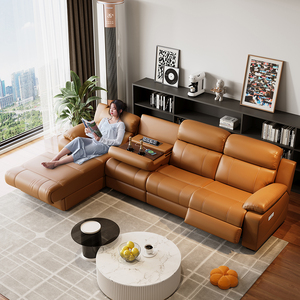 Set di Mobili Moderni di Lusso per Soggiorno, Nuovo Design <span class=keywords><strong>Angolare</strong></span> a L Reclinabile con Portabicchieri, USB, Funzione Elettrica in Pelle - Product Image 3