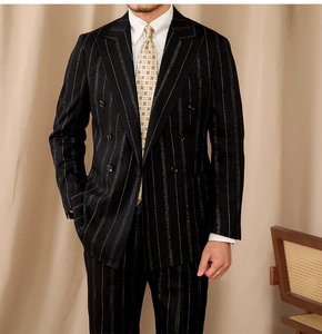 Мужской костюм-двойка для весеннего банкета, высококачественный приталенный костюм с двойными разрезами, универсальный комплект - Product Image 4