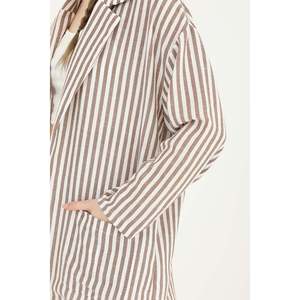 Puane Women's Striped <b>Linen</b> Jacket for Summer Evenings, Lightweight Casual Outerwear, Brown - 10433CKT - Product Image 5