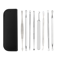 Kit professionnel 8 pièces en acier inoxydable pour l'élimination des boutons et points noirs, extracteur d'acné, outil d'extraction des comédons, ensemble d'aiguilles pour l'acné