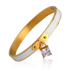 Bracelet jonc unique en forme de chaîne, plaqué or, en acier inoxydable - Product Image 1