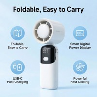 Ventilateur Rafraîchisseur d'Air Portable Pliable USB-C Rechargeable pour l'Été avec Fonction Compresse Glacée et Ventilateur Mains Libres
