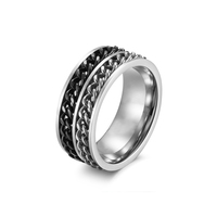 Nouvelle bague pour homme en acier inoxydable 9 mm à double chaîne rotative, chaîne tournante à deux tons