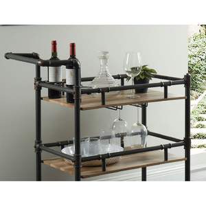 DB, 1 pieza, carro de servicio de 3 niveles de roble Natural, estilo Industrial, diseño inspirado en negro antiguo, carro utilitario con ruedas - Product Image 4