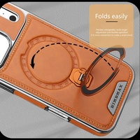 Funda Magnética de Cuero de Lujo para iPhone 17 11 12 13 14 15 16 Pro Max 17 Air con Protección de 360° °   Funda a prueba de golpes con soporte de anillo metálico