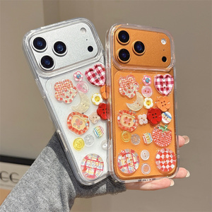 เคสโทรศัพท์มือถือลายดอกไม้น่ารักวิบวับ สำหรับ iPhone 17 16 15 14 Pro Max แบบใส ประดับกระดุมเสื้อผ้า DIY ลายพระจันทร์  ฝาหลังเรซิ่น - Product Image 2