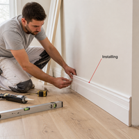 Plinthe moderne en pin blanc apprêté, jointée, durable, pour intérieur, tailles personnalisées