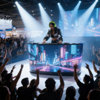 Cabine DJ mobile pliable avec panneau mural vidéo LED P2.6, étanche IP65, luminosité 5000 cd, CMS intégré, HDR10+, 8K, lisible en plein soleil