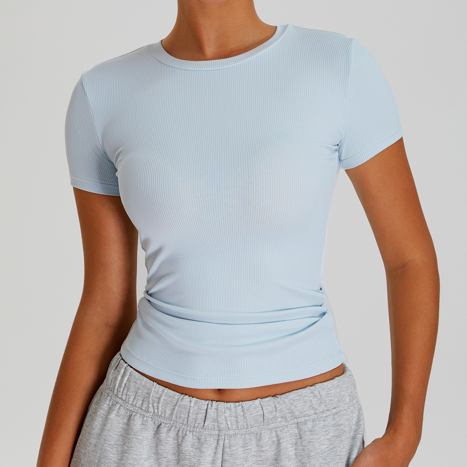 New Breathable Quick-dry for T-shirt Fine Ribbing Yoga Wear Nine-quarter Sleeve Tight-fitting Women's Outdoor Casual Top