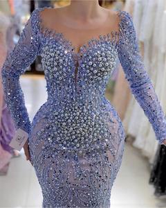 NUOVO <span class=keywords><strong>Abito</strong></span> da Sera a Sirena di Lusso 2024 a Maniche Lunghe con Perline e Strass - Product Image 3