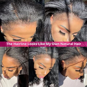 Perruque <span class=keywords><strong>Cheveux</strong></span> Humains Péruviens 100% Effet Yaki Lisse Glueless, <span class=keywords><strong>Cheveux</strong></span> Bruts à Cuticules Alignées, Perruque Frontale HD Lace Effet Yaki Lisse - Product Image 4