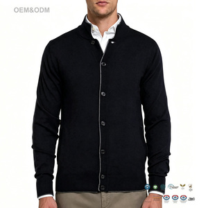Cardigan da <span class=keywords><strong>Uomo</strong></span> Personalizzato in Lana Cashmere <span class=keywords><strong>con</strong></span> Collo Alto e <span class=keywords><strong>Bottoni</strong></span>, <span class=keywords><strong>con</strong></span> Patch sulle Gomiti, per Business Casual - Product Image 1