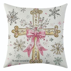 Funda de almohada para el Día de San Valentín, funda cuadrada de lino estampada para cojín de sofá, diseño vintage con cruz, decoración para sala de estar - Product Image 3