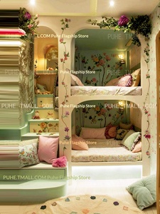 Lit de princesse <span class=keywords><strong>romantique</strong></span> français pour fille, en bois massif, multifonctionnel, avec espace de rangement, pour chambre mère-enfant, lit mezzanine - Product Image 4