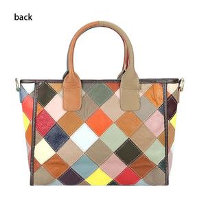 AndoBag Genuine Leather Tote Bag, Large Capacity Color Stitching Plaid Crossbody Bags, <b>Vintage</b> Satchel <b>Purse</b> for Women 1820 - Product Image 2