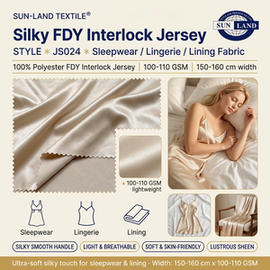 Femme Robe Blouse Sous-vêtements Garment Lining 100% Silk Feeling FDY Shiny Polyester Interlock Knitting Fabric - Product Image 1
