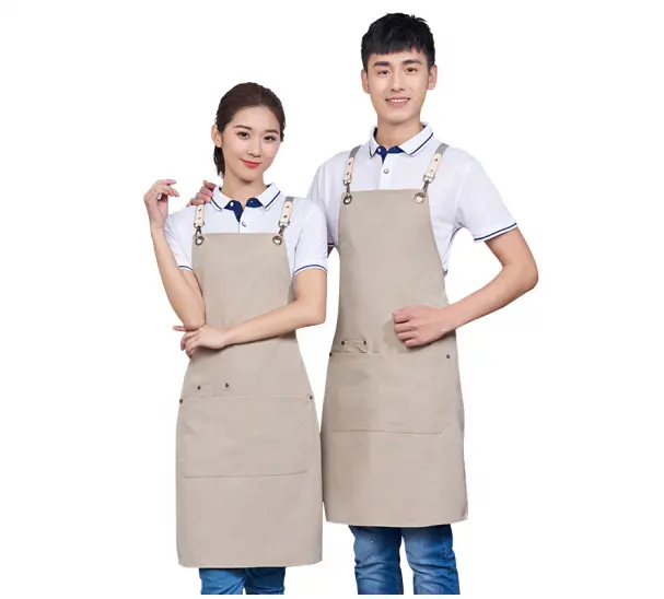 cheap wholesale hairdresser apron Canvas apron delantal coffee shop kitchen cooking back cross aprons with pocket