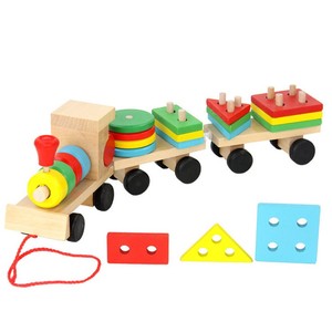 Little Train Hình Dạng Khối Hình Học Sắp Xếp Và Xếp Chồng Gỗ Kéo Dọc Theo Xe Lửa Đồ Chơi - Product Image 5