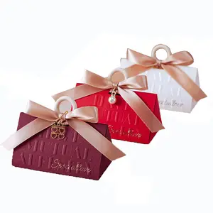 Sampanye emas merah busur segitiga krem cokelat hadiah permen pernikahan kotak hadiah untuk tamu