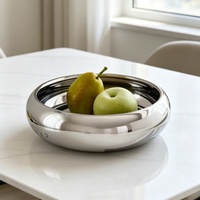 Plateau de service rond en acier inoxydable poli miroir pour la maison, la cuisine, le comptoir, la présentation de fruits et de collations